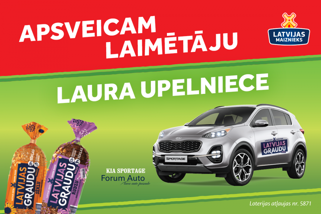Apsveicam Latvijas Graudu maizes loterijas laimētāju Lauru Upelnieci!