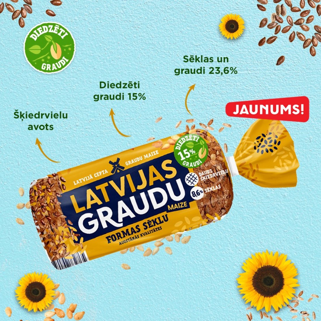 НОВИНКА! Latvijas Graudu формовой хлеб с семечками