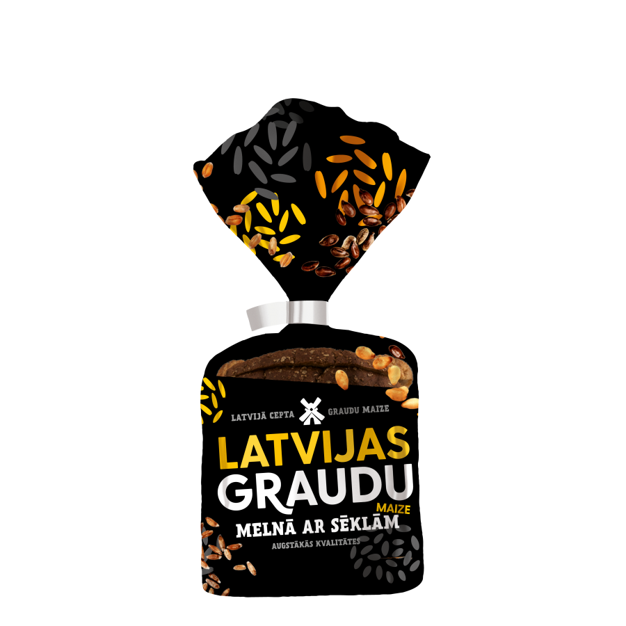 "LATVIJAS graudu maize" Латвийский чёрный формовой хлеб с семечками